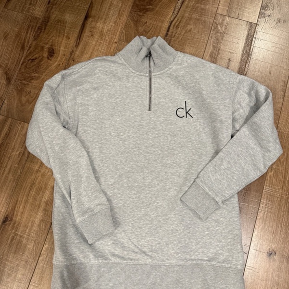 Calvin Klein Gray Quarter-Zip Sweater with Logo
